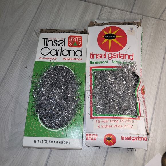 Vintage 1977 Brite Star Silver Tinsel Christmas Garland Lot Of 2 Holiday Decor - Picture 1 of 9
